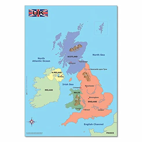Carte du Royaume-Uni simple 67 x 57 cm