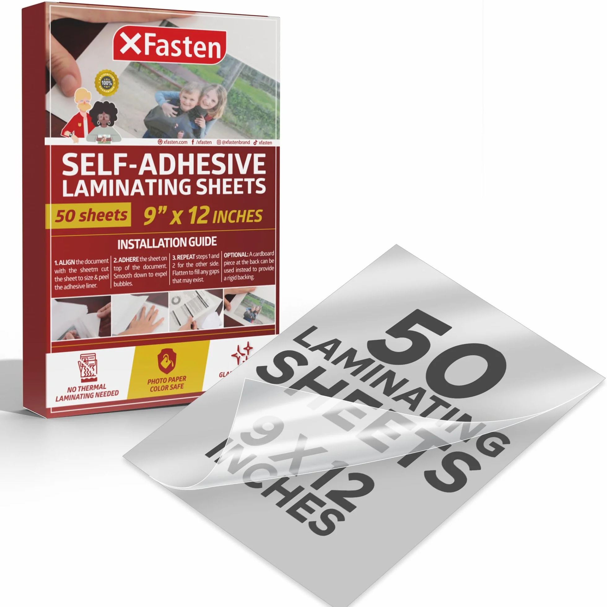 XFasten Feuilles de plastification auto-adhésives 9 x 12 pouces paquet de 50 épaisseur 4.76