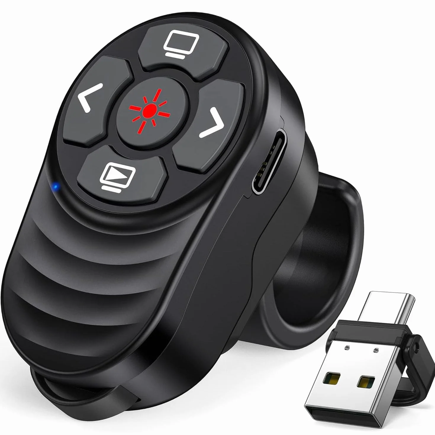 Anneau de Doigt Telecommande Powerpoint Rechargeable Pointeur Presentation USB Type-C 2 en 1 PPT Zapette Wireless Presenter Sans Fils pour Mac iPad PC Portable