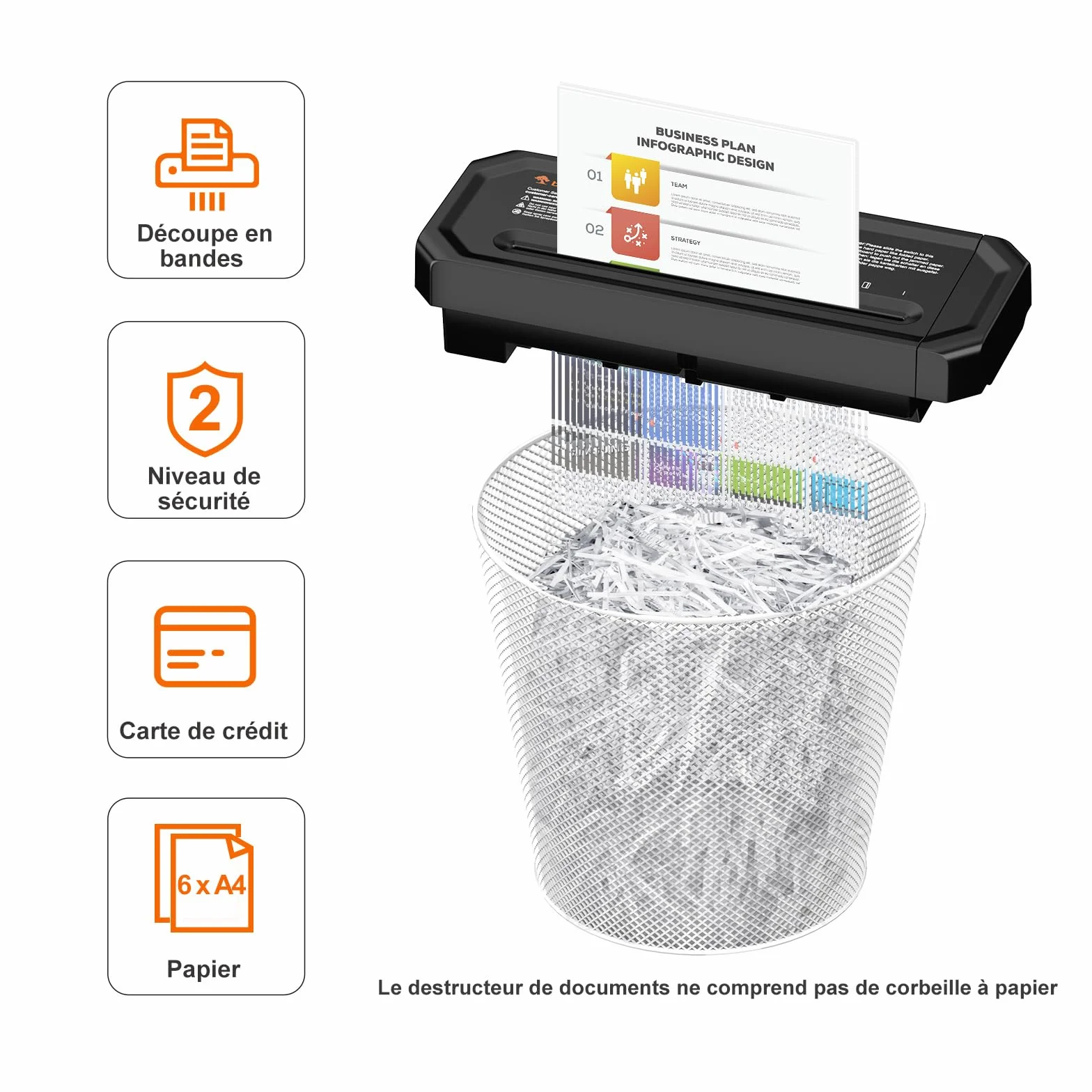 Bonsaii Destructeur de Documents 6 Feuilles Niveau Sécurité P-2 Portable Poignée Rétractable S125-A