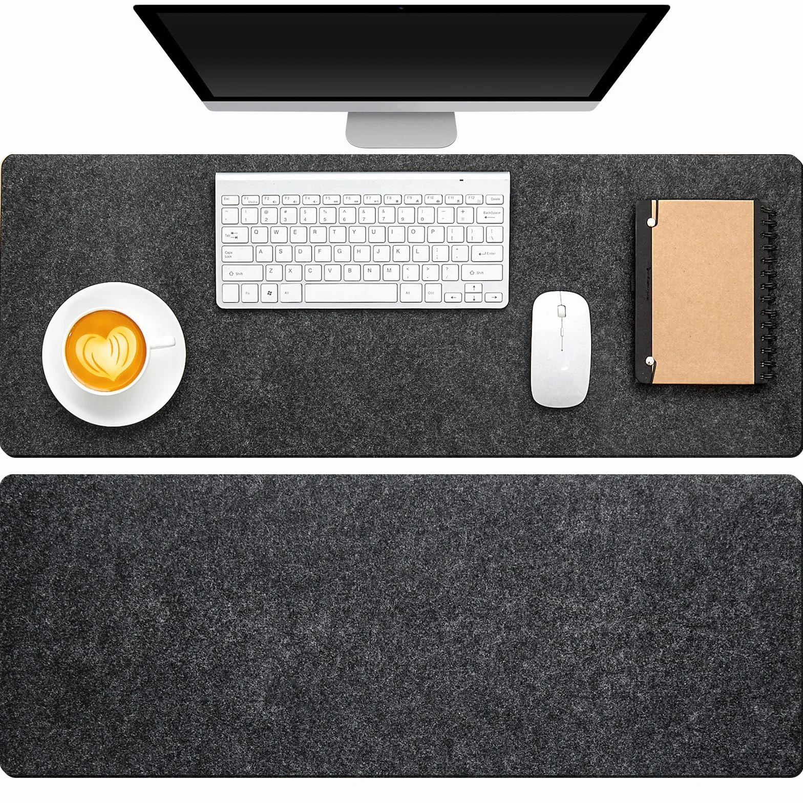 Panelee 2 Paquets 80x30 cm Grands Sous-Mains en Feutre Tapis de Bureau Antidérapants Protecteurs Ordinateur Souris Clavier Gris Foncé
