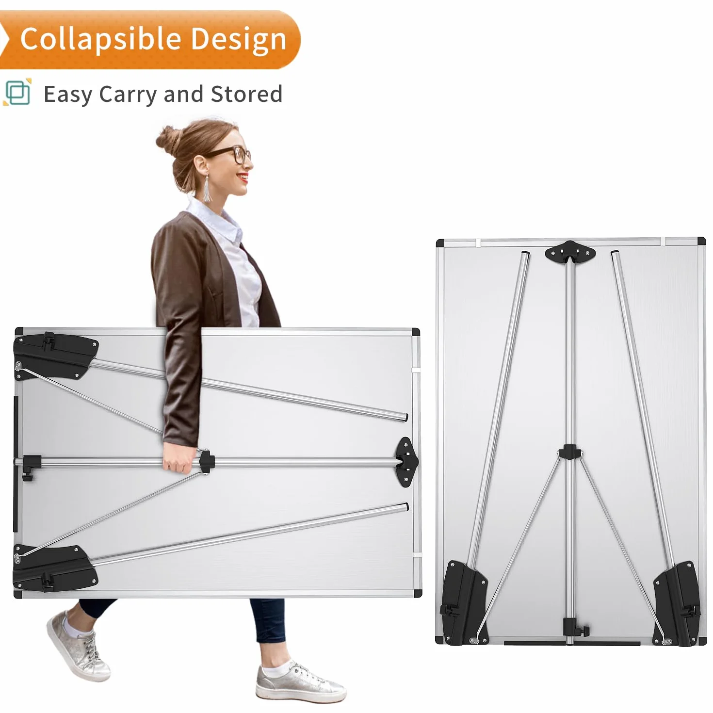VIZ-PRO Chevalet de conférence - Tableau Blanc Effaçable & Magnétique - Réglable en hauteur & usage flexible, 90 x 60 cm
