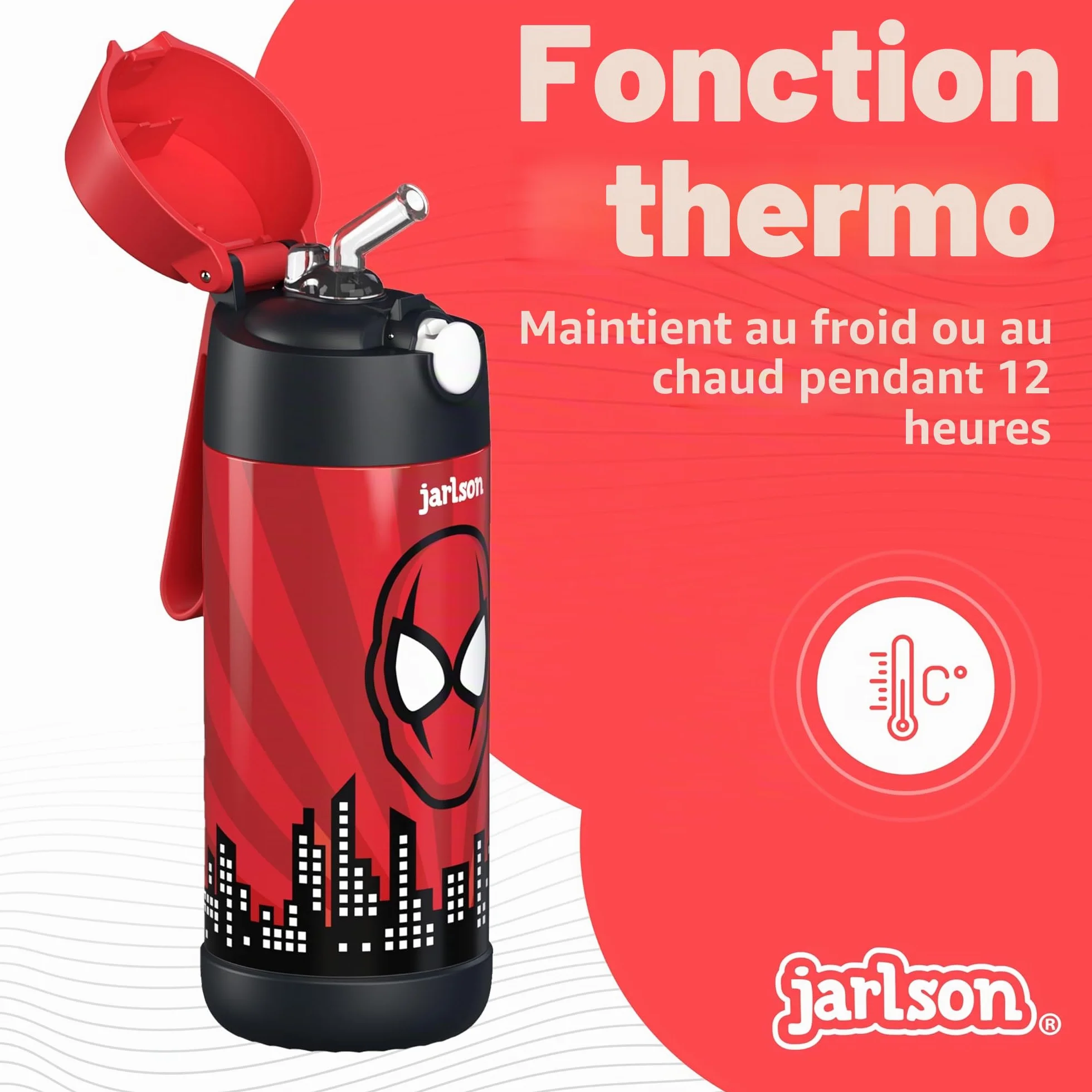 Jarlson Gourde Enfant 350ml Bouteille Isotherme Anti Fuite Inox Sans BPA