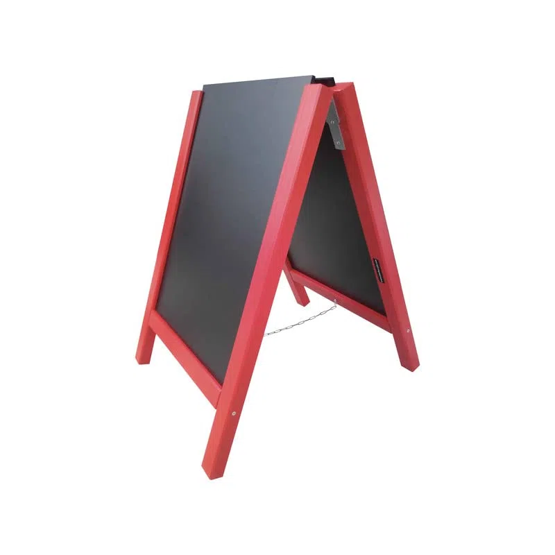 Chevalet stop trottoir avec 2 ardoises amovibles cadre bois rouge garance dimensions 90 x 58 cm