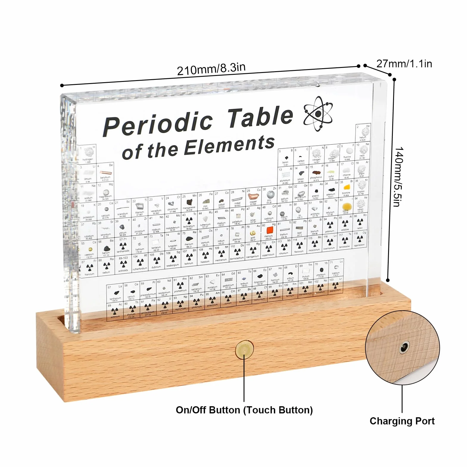 Btstil Tableau périodique avec éléments réels - Tableau périodique en acrylique de 83 éléments - Échantillons - Tableau périodique - Cadeau pour élèves, enseignants, étudiants, artisanat, décoration