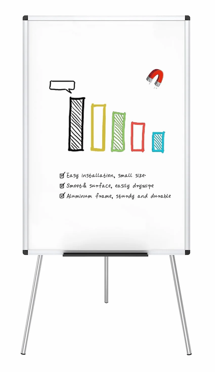 VIZ-PRO Chevalet de conférence - Tableau Blanc Effaçable & Magnétique - Réglable en hauteur & usage flexible, 90 x 60 cm