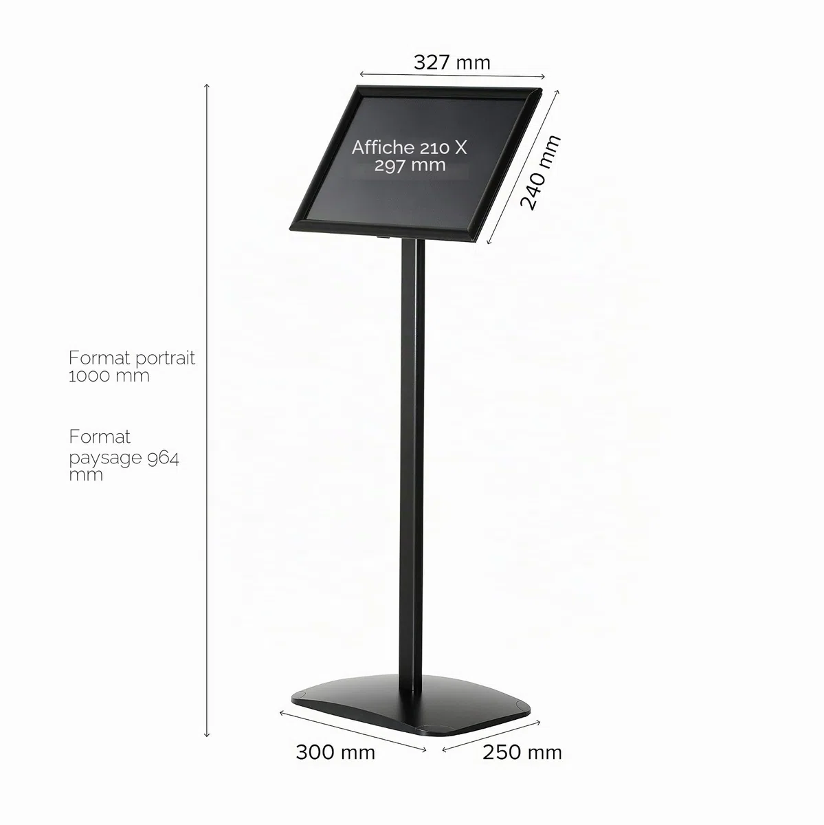 Porte affiche sur pied A4 noir avec clipses | Présentoir A4 inclinable verticalement et horizontalement | Idéal pour menus de restaurants, affiches et expositions