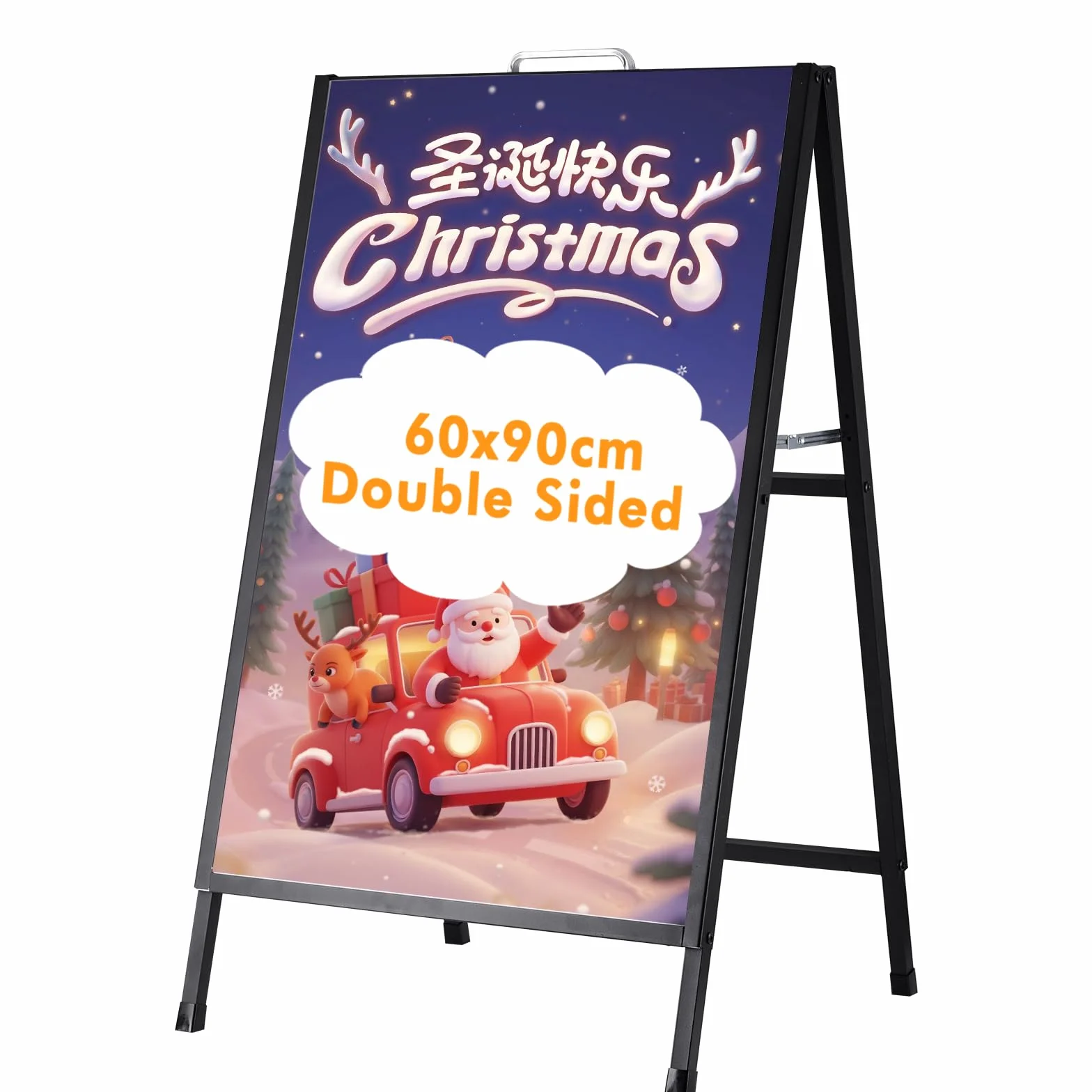 YUCHENGTECH Chevalet Stop Trottoir Exterieur avec Poignée 60x90cm | Porte Affiche Trottoir Porte-affiche en Métal Bilatéral Résistant Aux Intempéries pour Bars Restaurants Expositions Extérieur