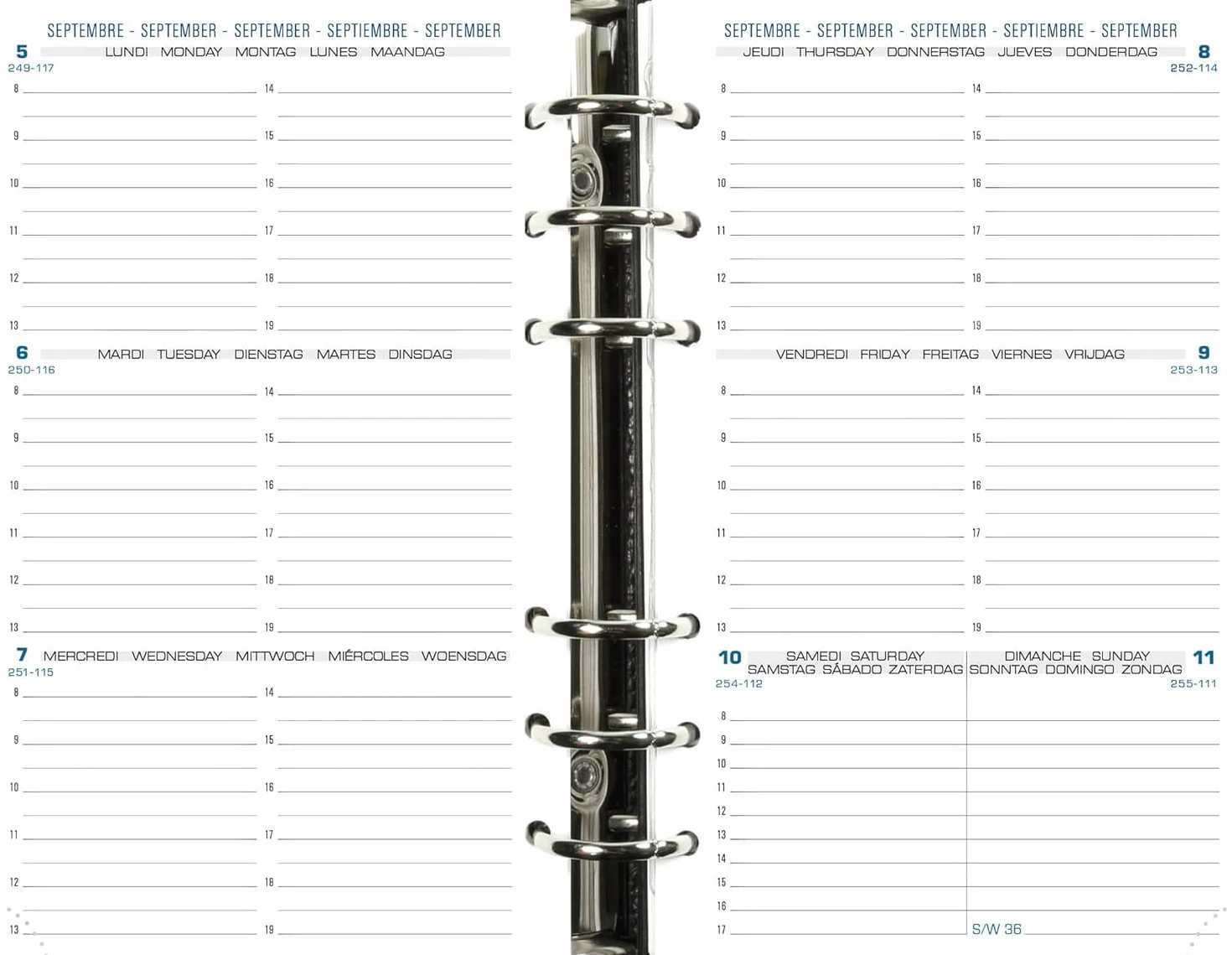 Lot Recharge Septembre 2026 à Décembre 2027 1 Semaine sur 2 Pages Horizontal pour Organiseur 17 + Index Adhésif Blumie