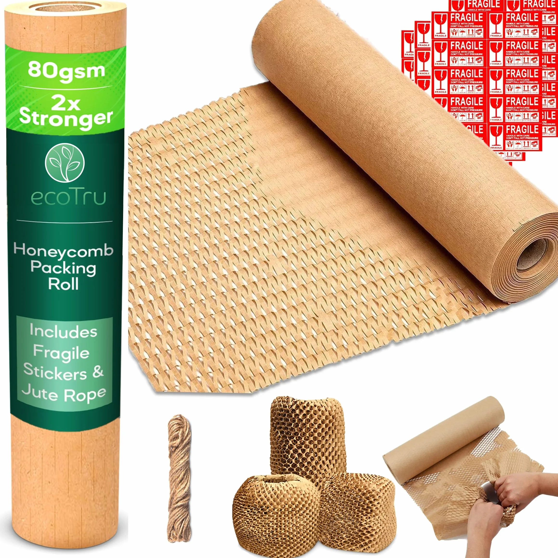 Papier d'Emballage Nid d'Abeille 36cm x 50m Biodegradable Ecologique pour Emballage Demenagement Protection Colis