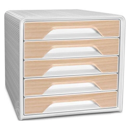 Bloc de classement Smoove Silva, 5 tiroirs 24x32 fermés, coloris blanc/hêtre