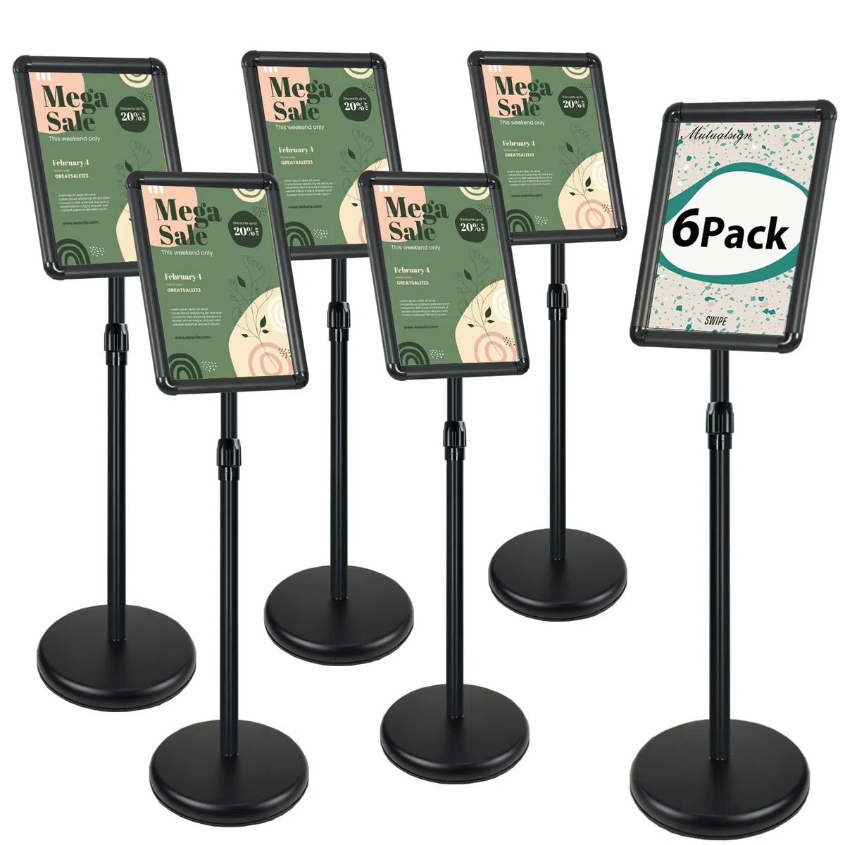 Lot de 6 Porte affiche A4 porte affiche sur pied, supports de panneau A4 porte menu restaurant avec cadre pression et support publicitaire pour présentation/publicité/ventes d'affichage (Noir)
