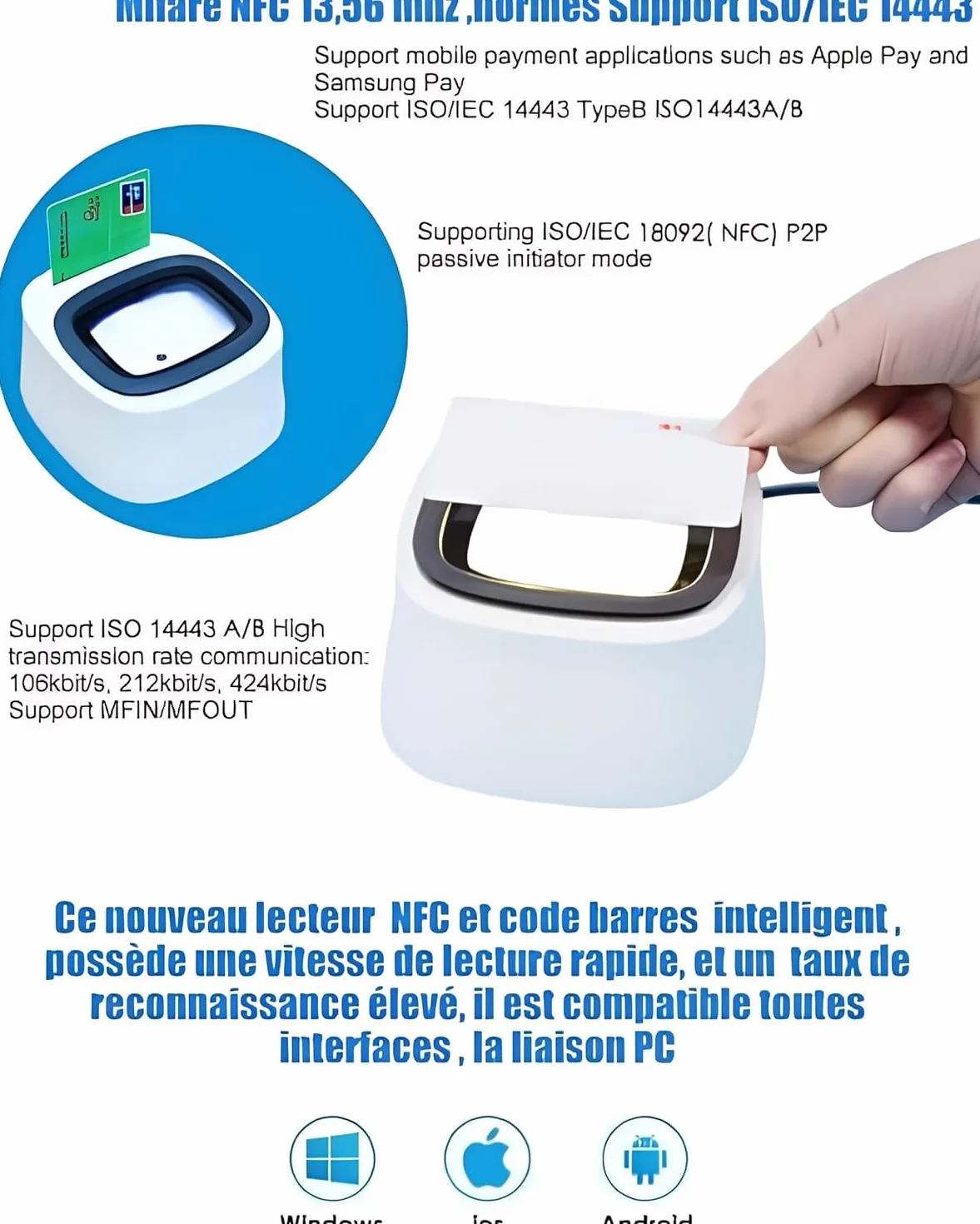 Lecteur SESAM Vitale DC300 Mono-Fente 3-en-1 – QR Code, NFC & Carte Vitale – sans Lecteur CPS – Plug & Play – Compatible PC/SC - Câble USB A – Santé pour Professionnels - Version Windows