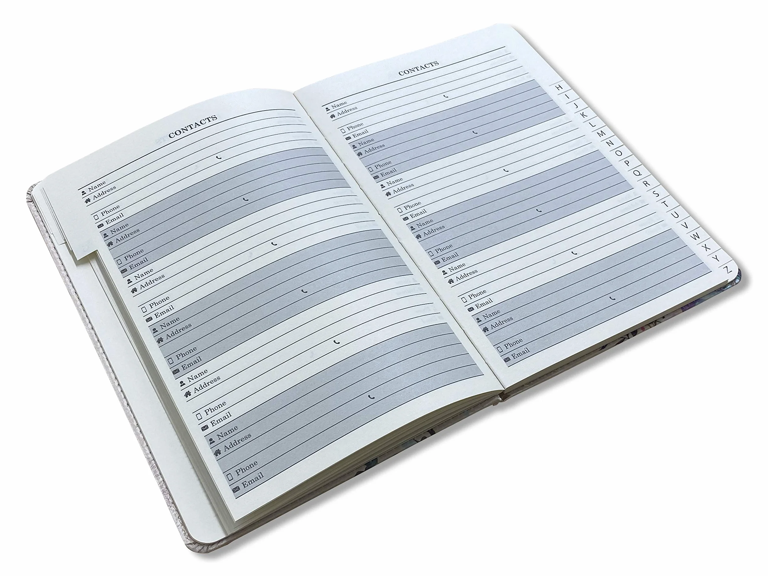 Carnet d'adresses téléphoniques et d'anniversaire avec index A-Z, couverture souple rembourrée format A5, fermeture magnétique